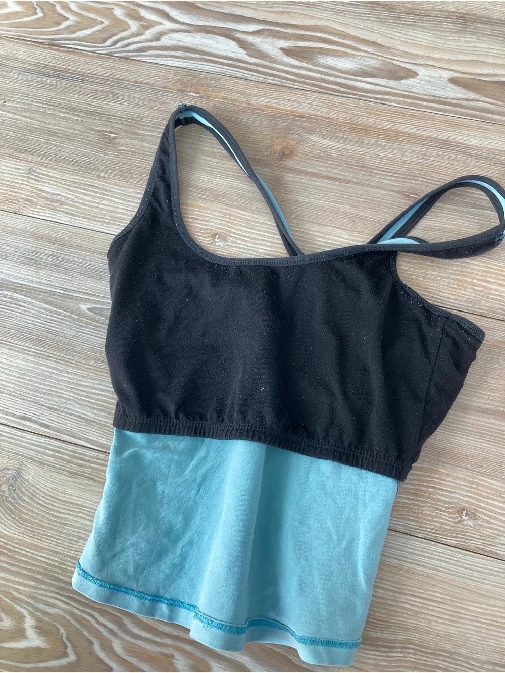 Athletic Sports Bra Tank Light Blue with Black Trim Shelf Bras Size S - Picture 3 of 3